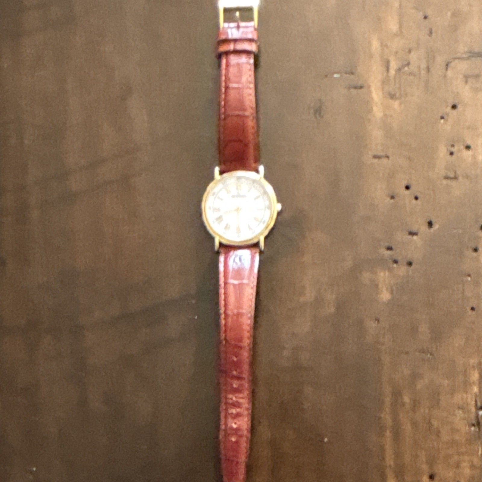 Movado Quartz Vintage 1987 White Dial Roman, Gold Case Brown Leather Strap