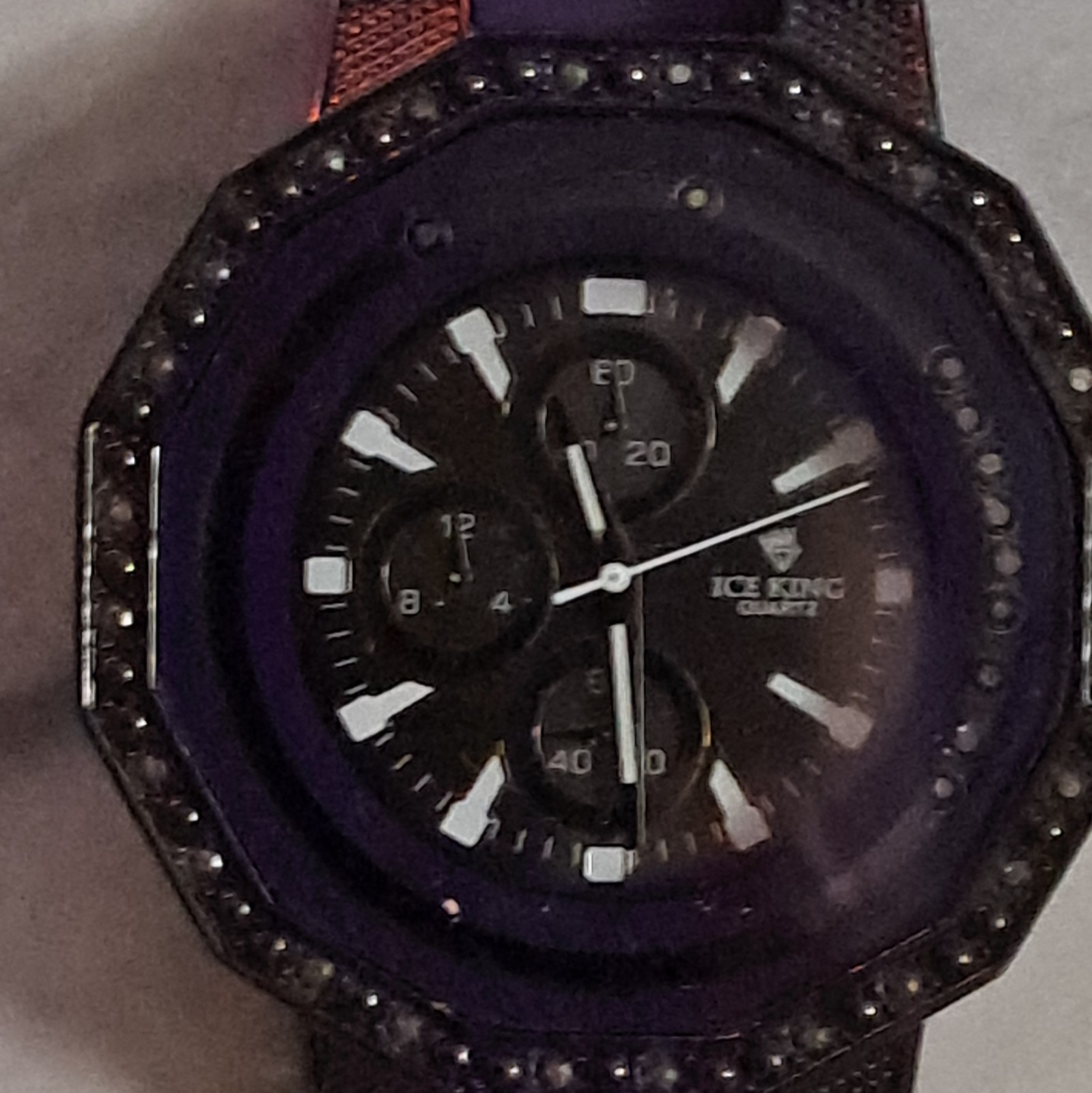 ICE STAR Quartz Analog Water Resistant Watch Lot Purple Rubber & Black Leather