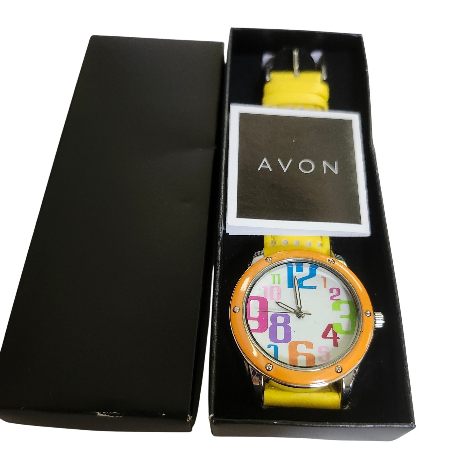 NIB Avon Colorful Rainbow Pop Art Number Dial Yellow Quartz Watch