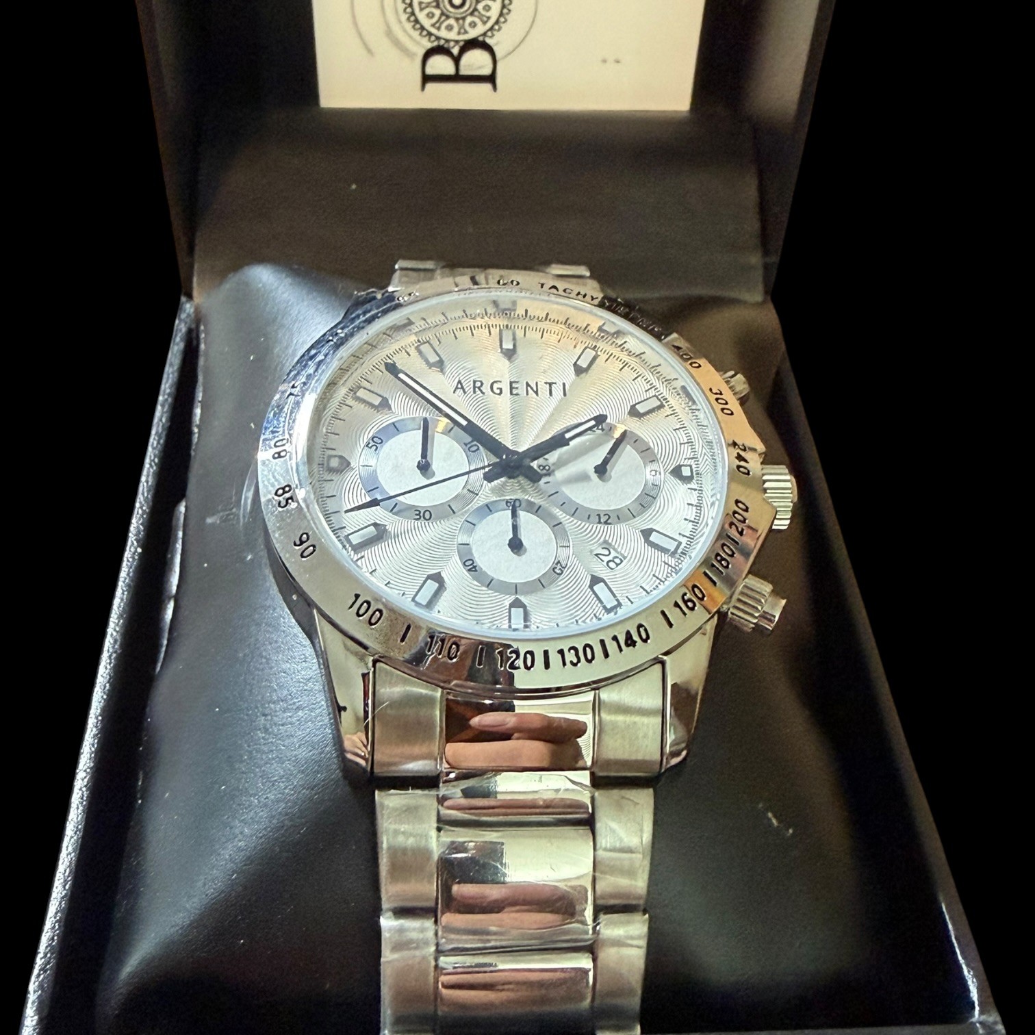 Argenti Men’s Chronograph Silver-Tone Stainless Steel Watch White Dial New Box