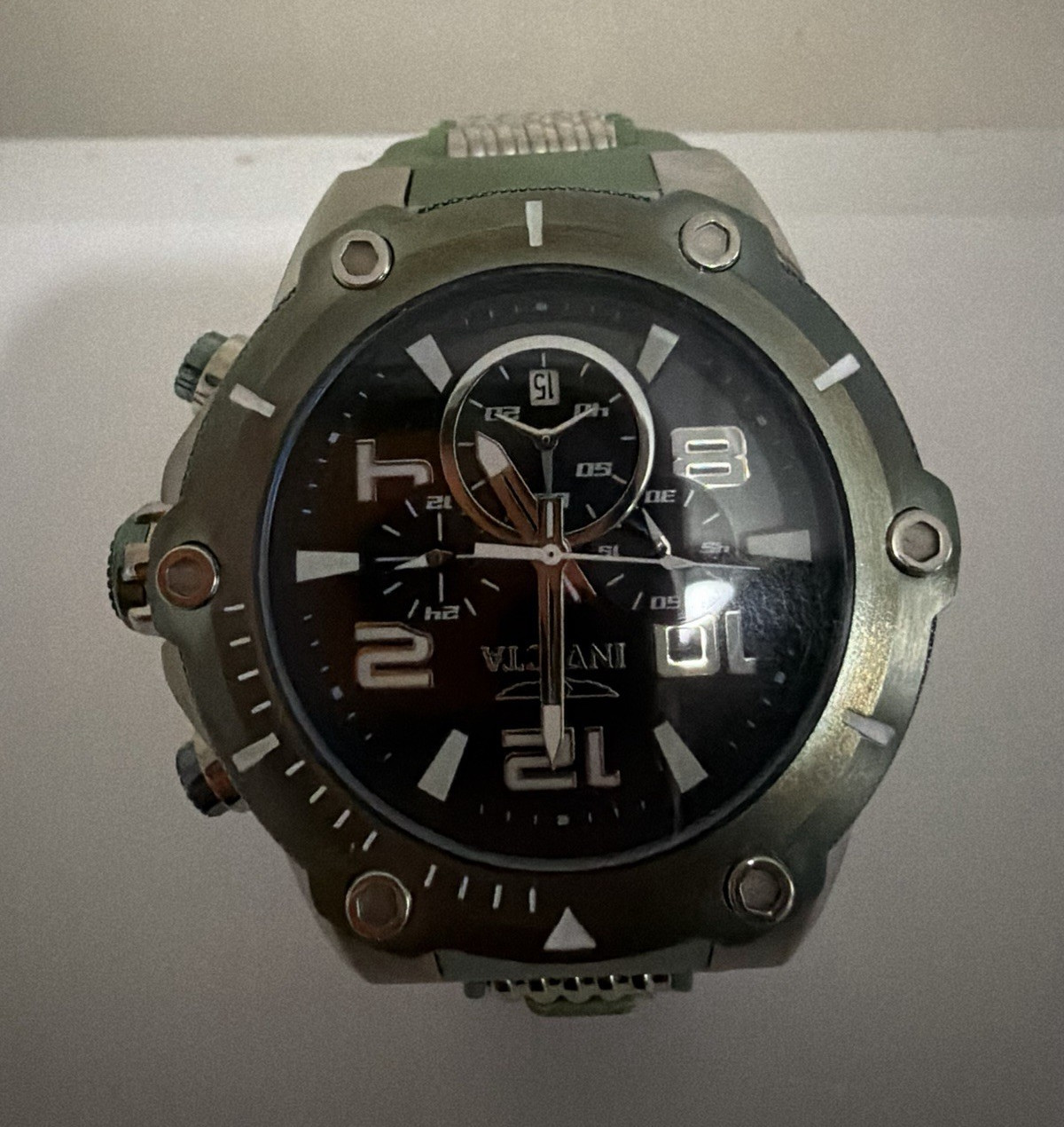 Invicta Men’s Quartz Chronograph Date 100m 50mm Black Dial Green Silicone
