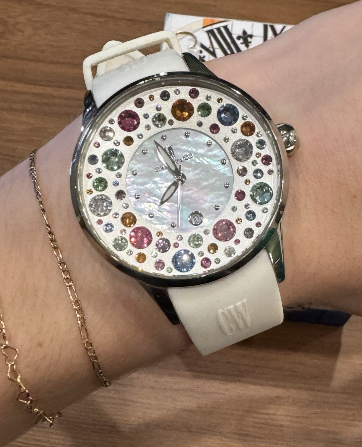 Capri Watch Gemmed Women’s Wristwatch White Rubber Strap Multicolor Dial