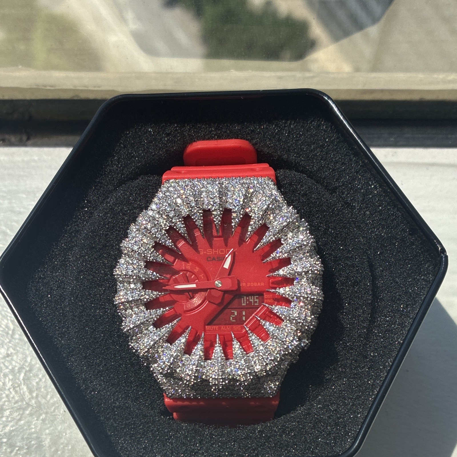*ICED OUT* Casio G-SHOCK Analog/Digital Quartz Red Resin Bezel Box Papers