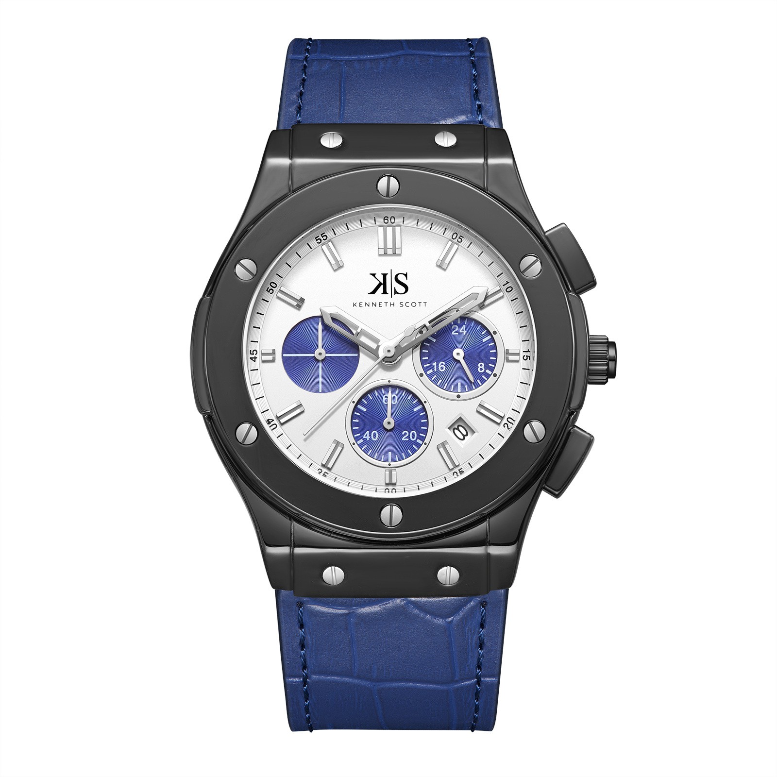 Kenneth Scott Men’s Multi Function Watch | White Dial, 44mm, 30 m (3 ATM)