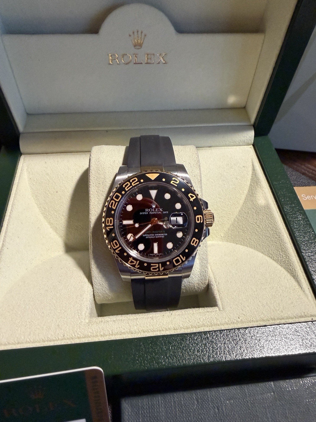 Rolex GMT-Master II Ceramic 116713LN Two Tone Yellow Gold Steel Box Papers