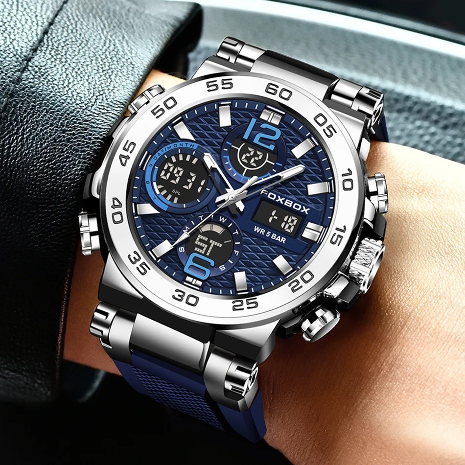 LIGE FOXBOX Men Watch Quartz LED Digital Analog Luminous Waterproof Wristwatch