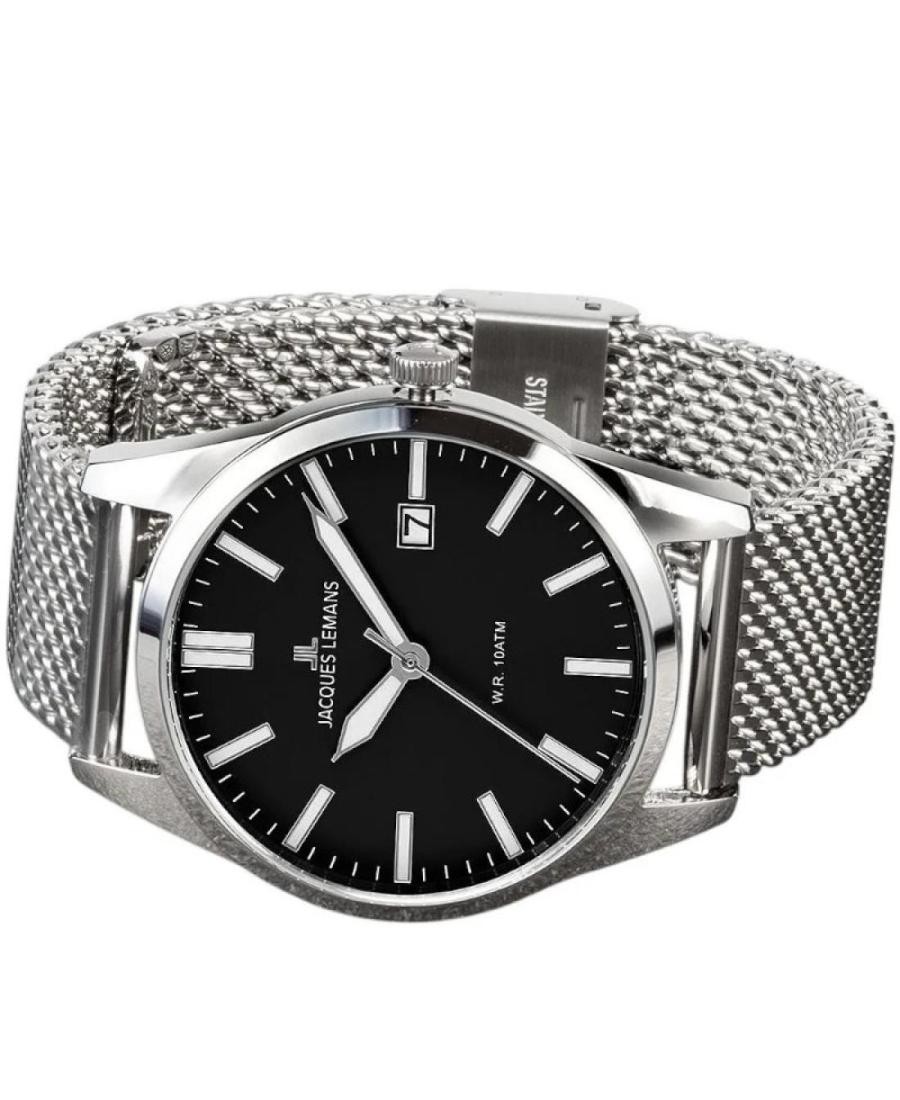 JACQUES LEMANS Men Analog Quartz Casual Watch Classic Dress Black Dial Waterproo