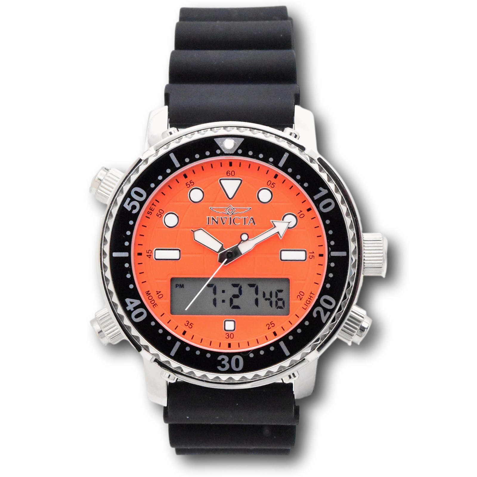 Invicta Pro Diver Men’s 46.5mm Orange Dual Time Digital Ana-Digi Watch 48368
