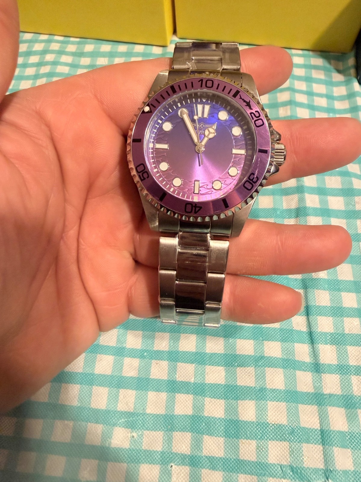 Invicta Pro Diver Mens Quartz Watch 43mm Purple/Blue Gradient Dial Bezel Steel