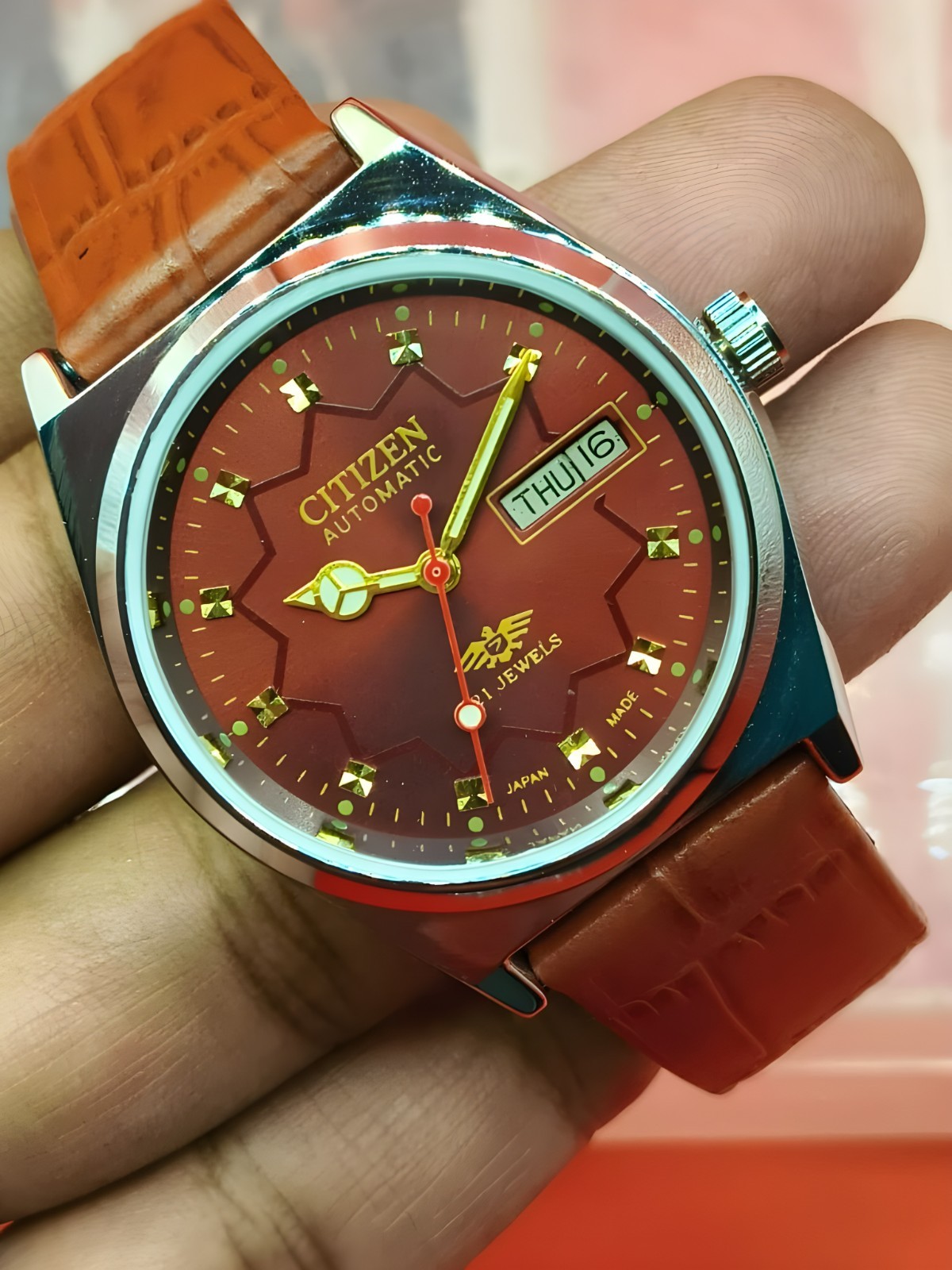 Automatic 8200 21Jewels Restored Dial Red DayDate Mens Japan Watch Vintage 36