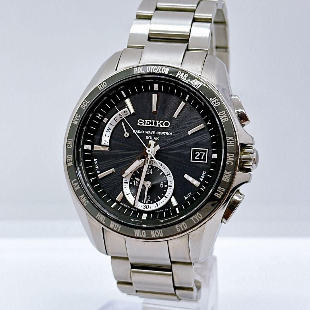 Seiko Brightz Radio Solar Men s Wristwatch Black Titanium Working Current Condit