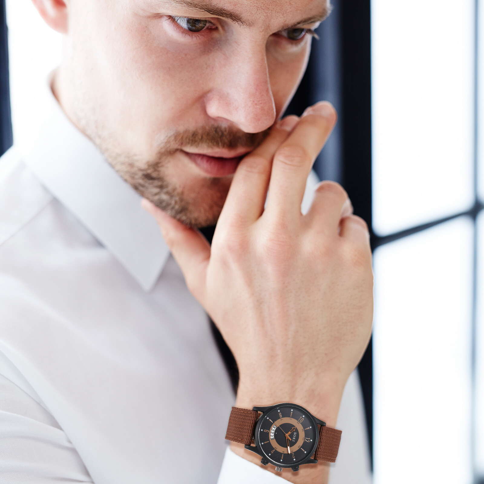 Men’s Casual Simple Arabic Numberals Dial Nylon Strap Sports Quartz Wrist Watch