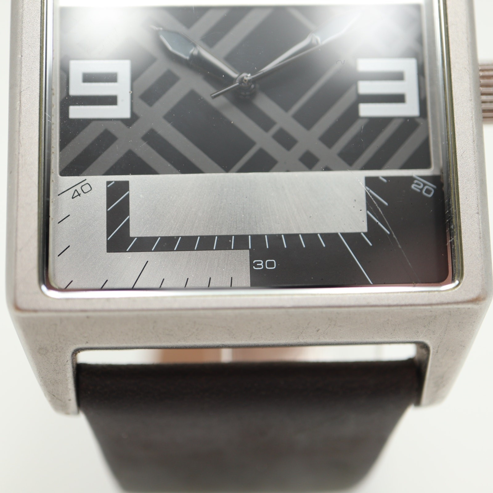 Kenneth Cole Reaction Mens 41mm Square Geometric Watch Black Leather New Battery