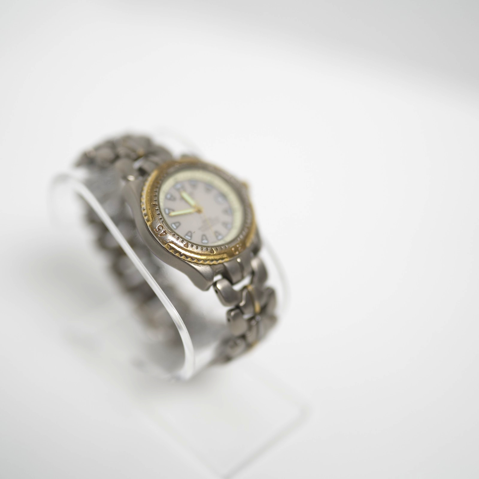 Pulsar Solar Titanium Men’s Watch V182-0A10 Cream Dial Two Tone Date – As-Is