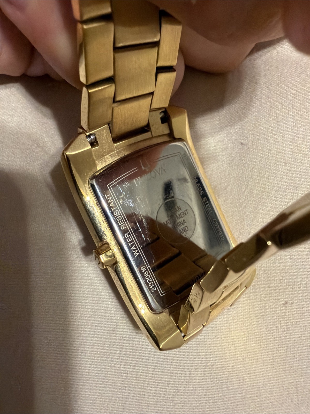 BULOVA MENS QUADRA GOLD DIAMONDS RECTANGLE CHAMPAGNE DIAL WATCH 97D120*