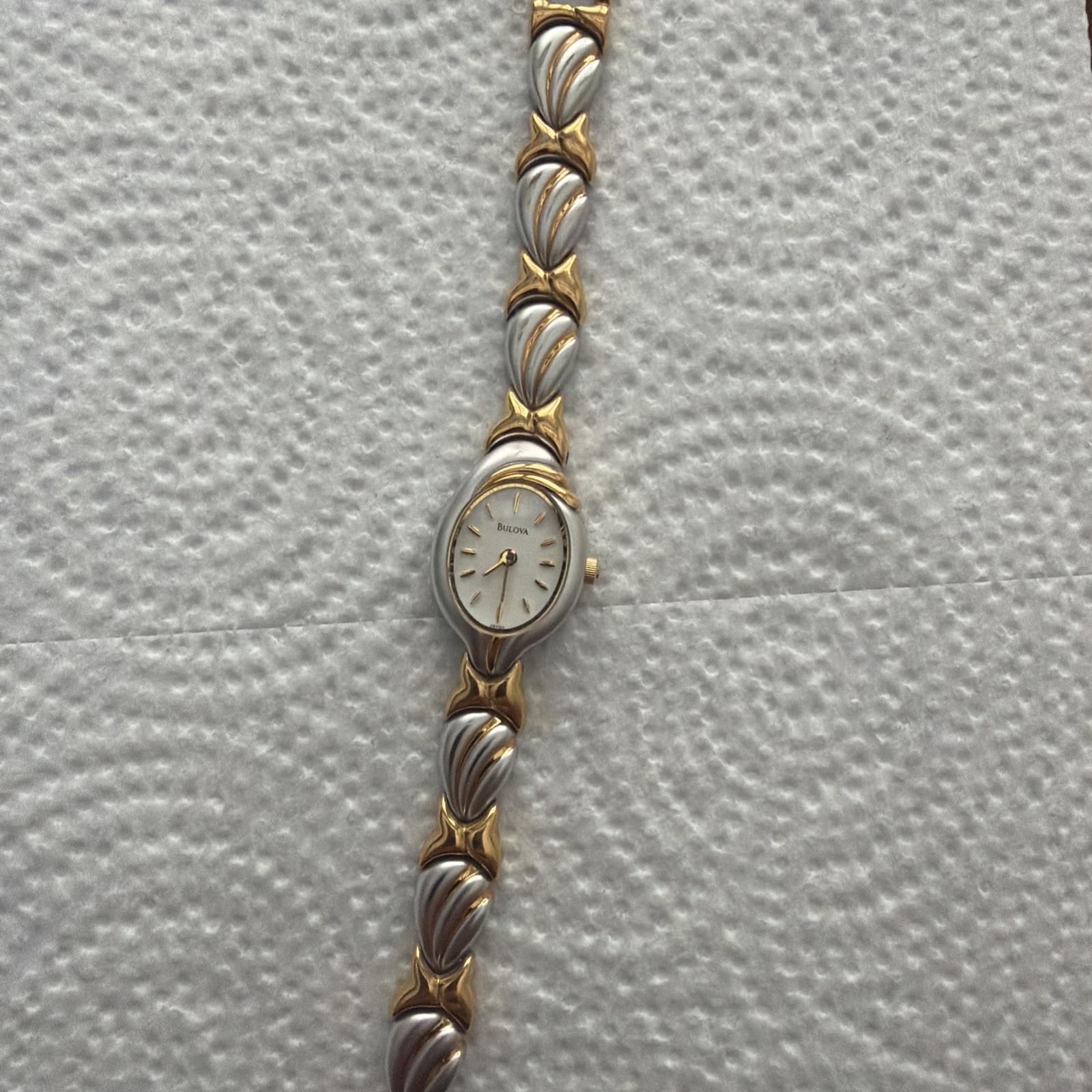 Bulova Watch Women 17mm White Dial Two Tone Oval 98T00 New Battery