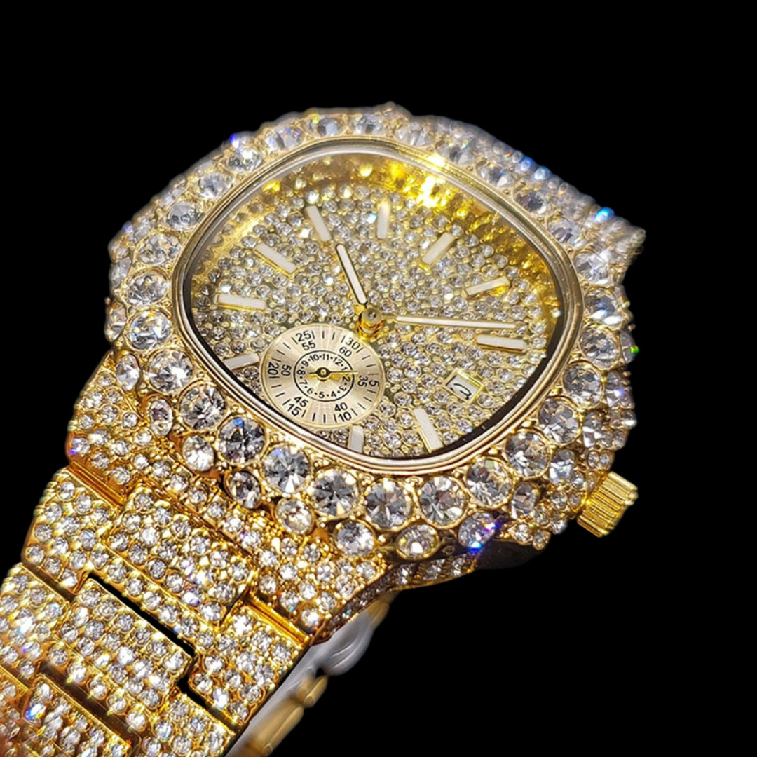 Full Ice Date Special Minute Hand Iced Out Diamond Watch, Men Hip Hop Watch