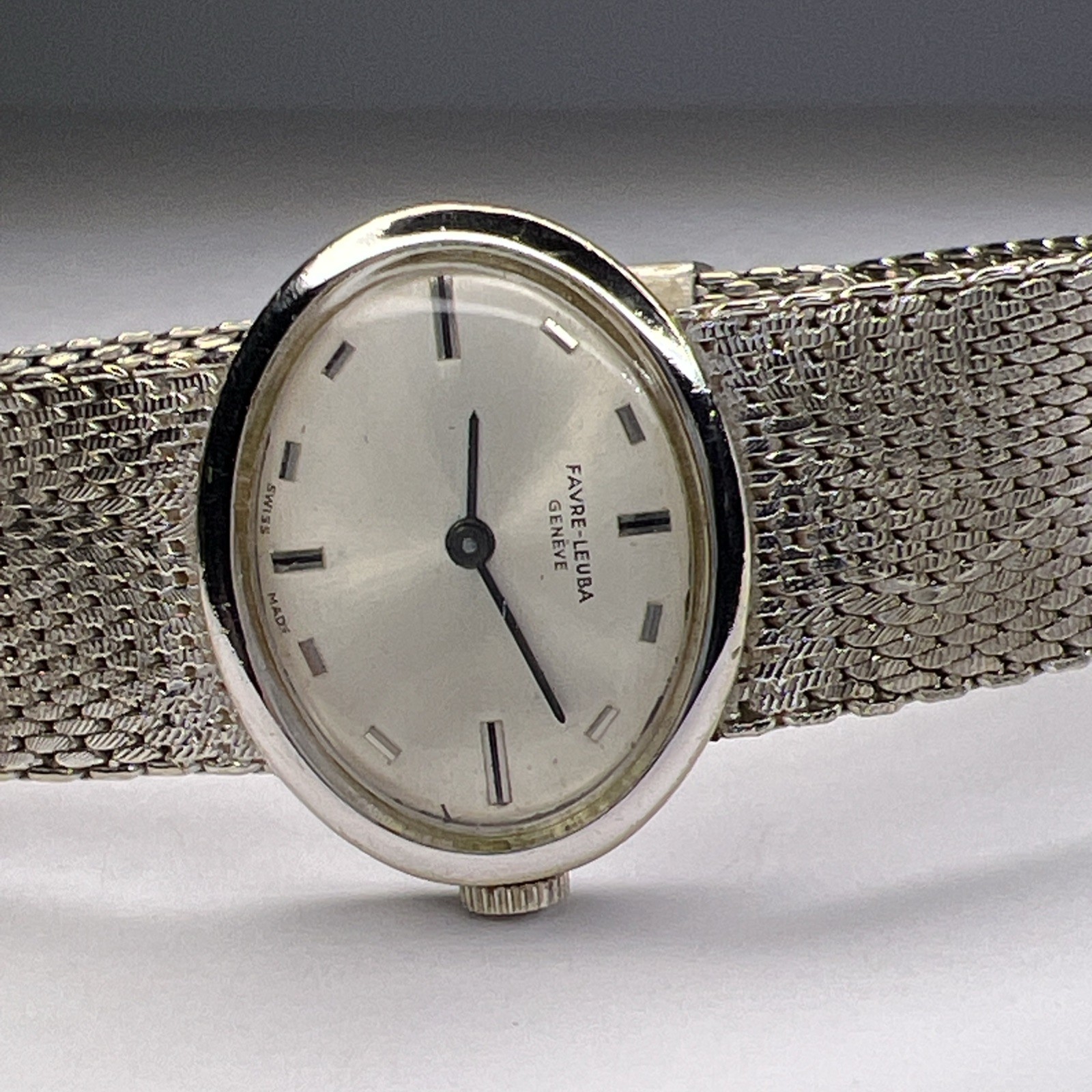 Favre-Leuba Vintage Mechanical Wind Steel Oval Watch w/ Integrated Mesh Bracelet
