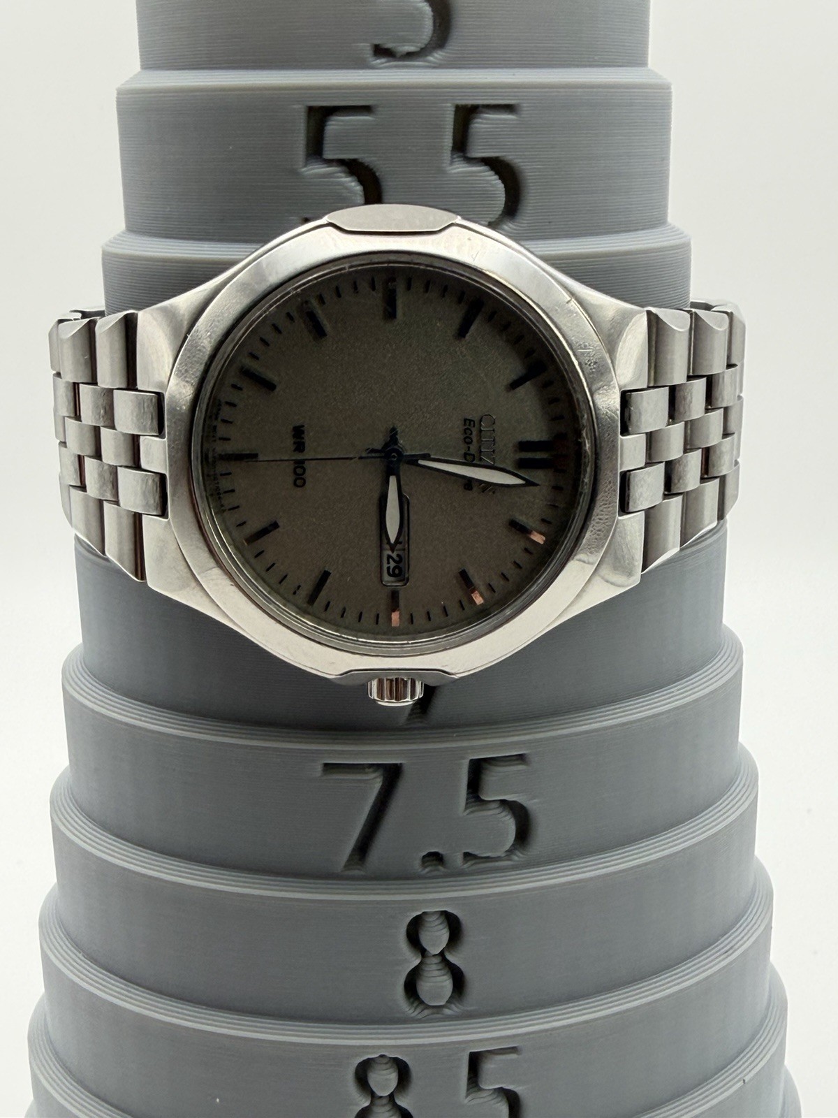 Citizen Eco-Drive WR100 100m Silver Dial Date Stainless Steel Bracelet Watch