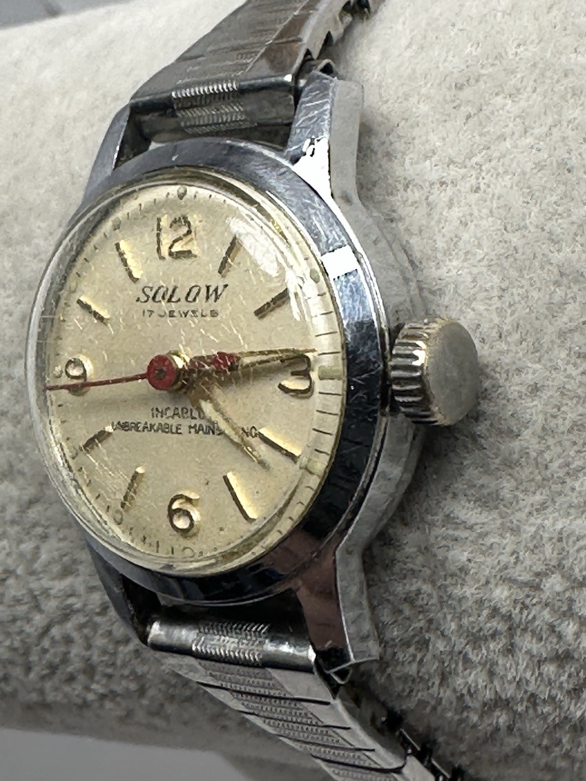 Solow Ladies Watch 17 Jewels Works Manual Wind Incabloc 23MM 5.75″ Stretch G24