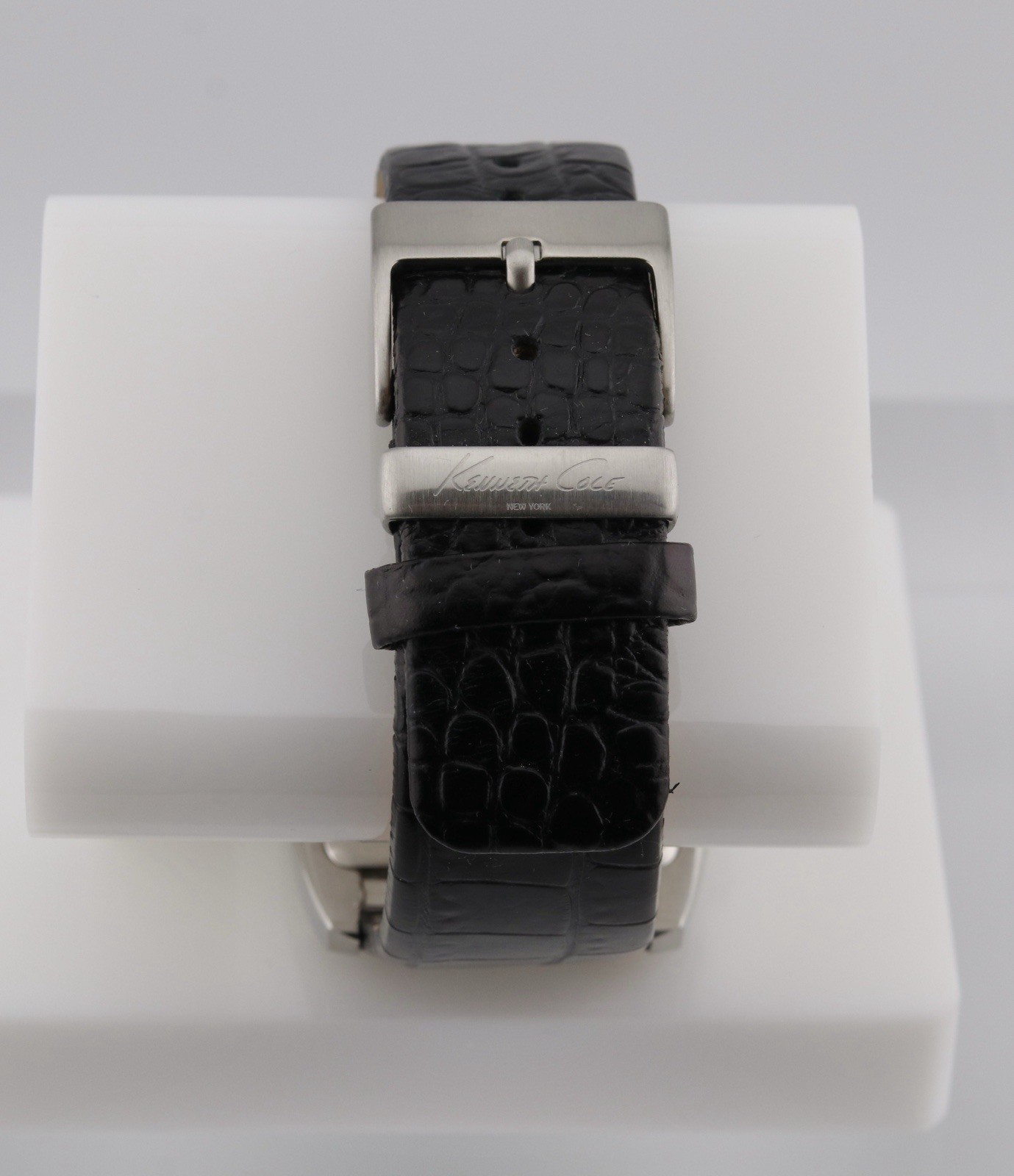 Kenneth Cole White Dial Black Leather Silver Tonneau Stainless Steel Watch (73)