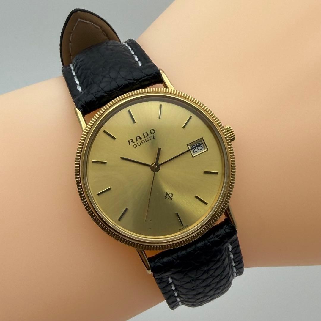 Rado 113.5131.2 Gold Dial Ladies Watch Quartz Black Japan 072697