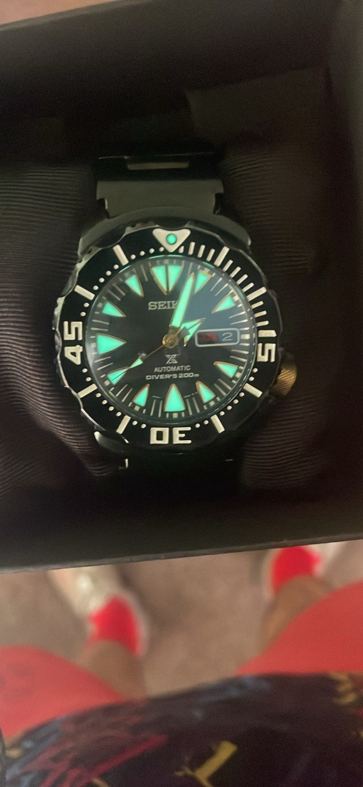 Seiko SRP583 Black Ion Monster black PVD-coated, gold-tone crown extra crysta