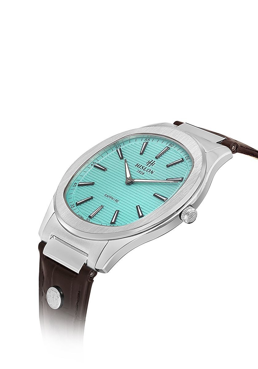 Hislon Men’s Watch Ultra Slim Sapphire Glass Turquoise Blue New Collection