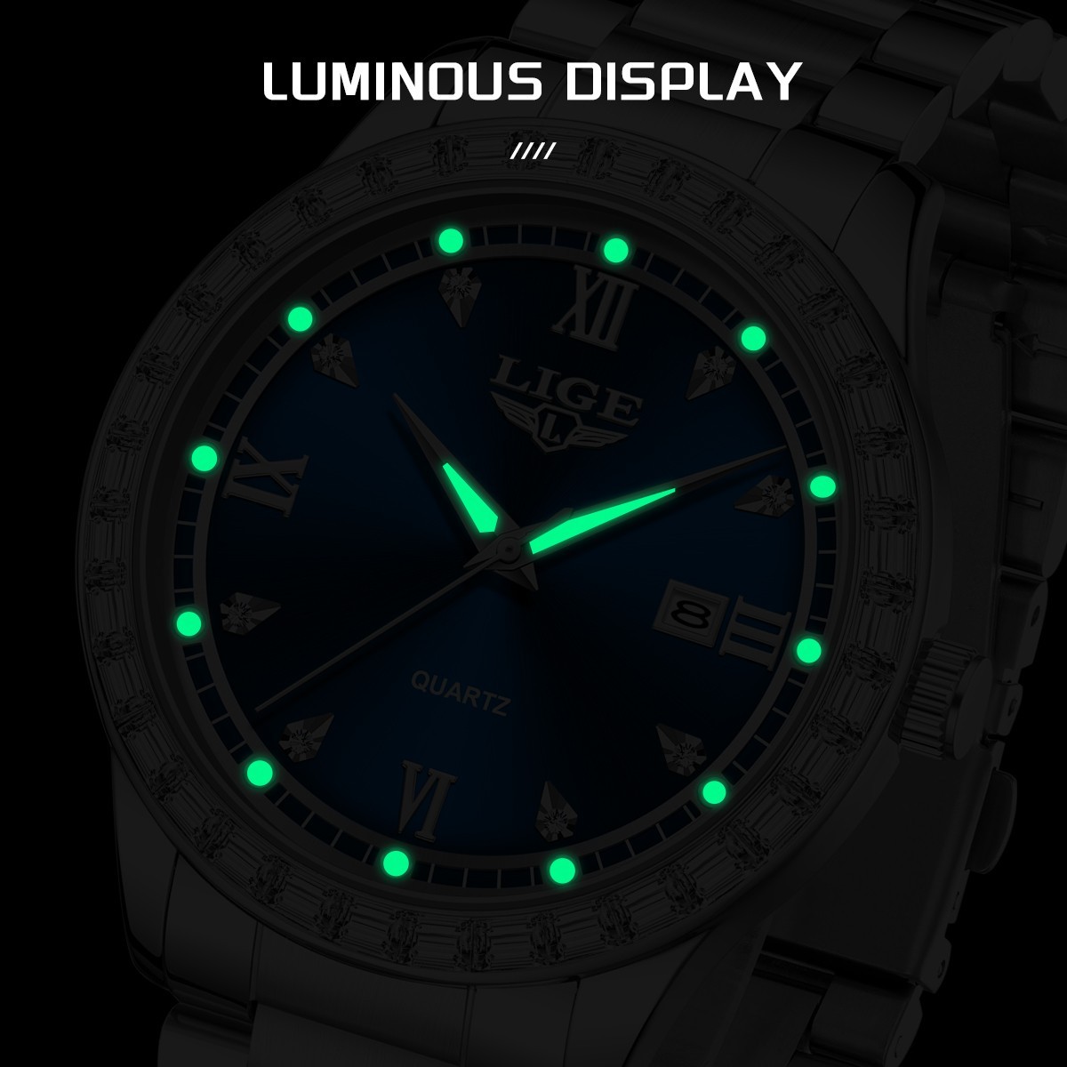 LIGE Men Watch Quartz Date Luminous 3ATM Waterproof Business Man Wristwatch