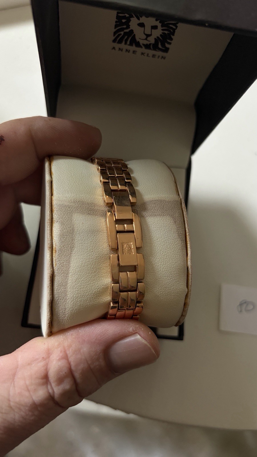 Anne Klein Women’s Rose Gold-Tone Bracelet Watch Pink Dial Gem-Set Bezel w/ Box