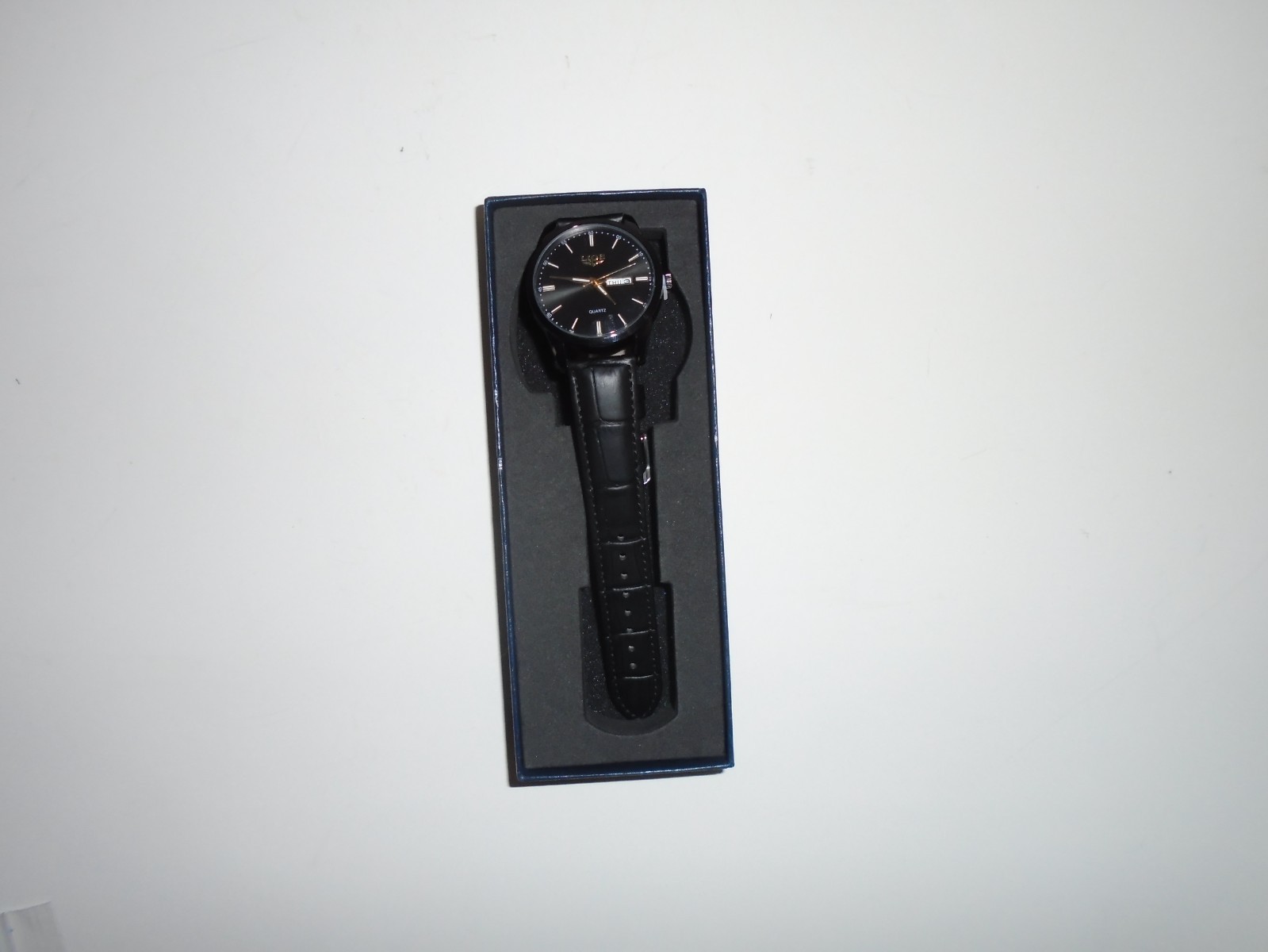 Lige All Black Leather Band Watch # 1853 New In Box