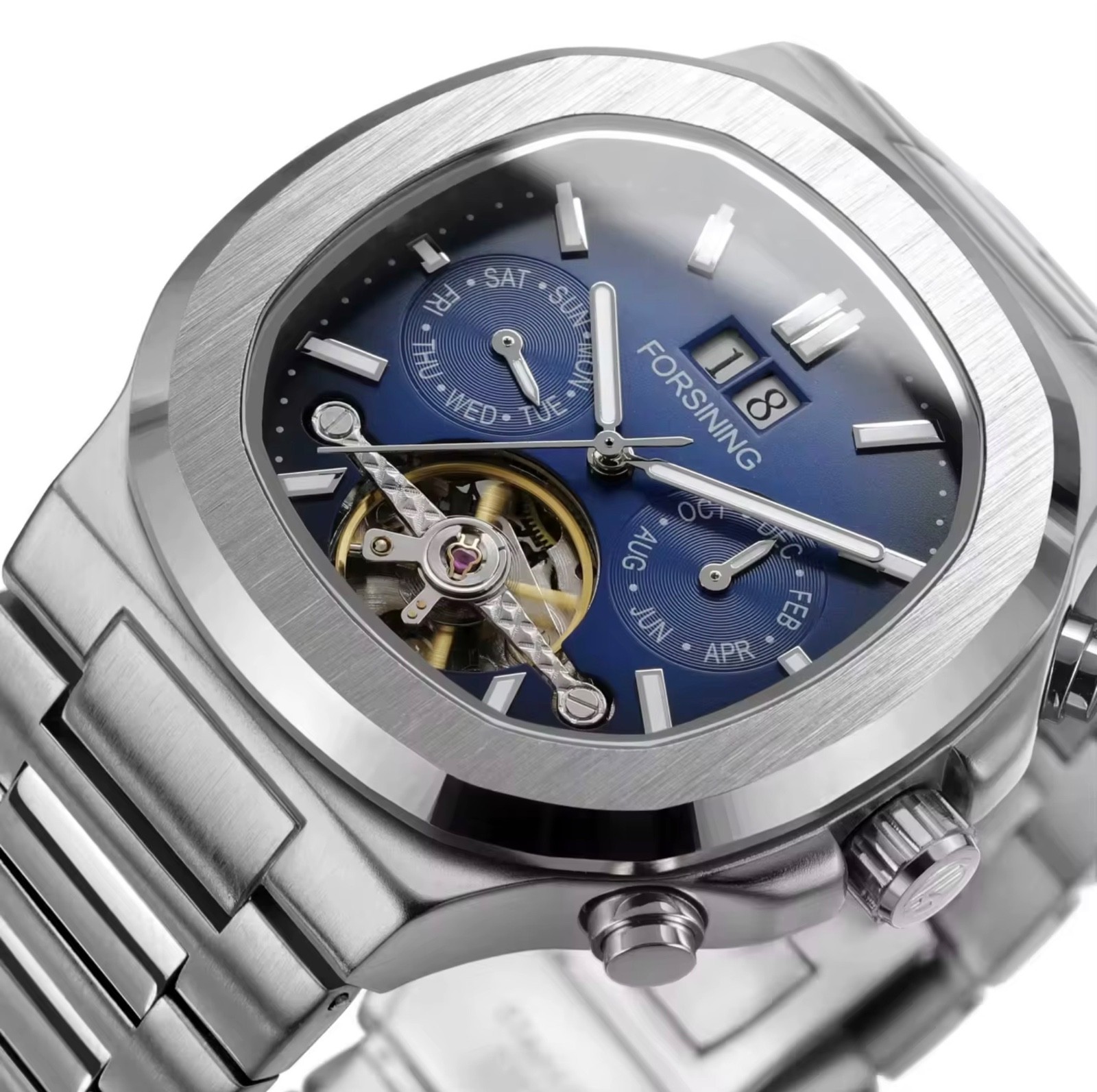 FORSINING Brand Tourbillon Men’s Automatic Mechanical Stainless Steel Band Watch
