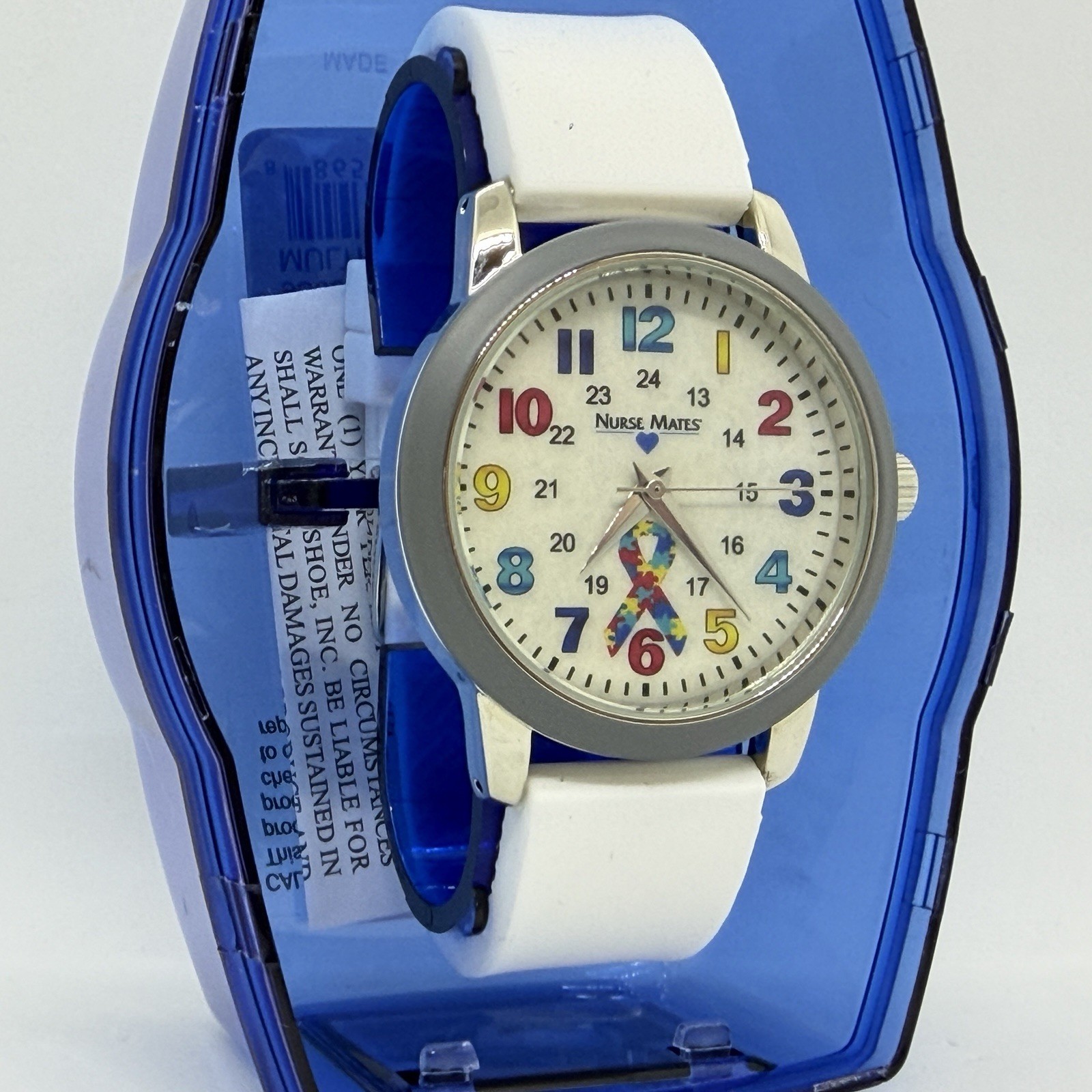 Nurse Mates Autism Awareness nurse watch water-resistant silicone strap – White