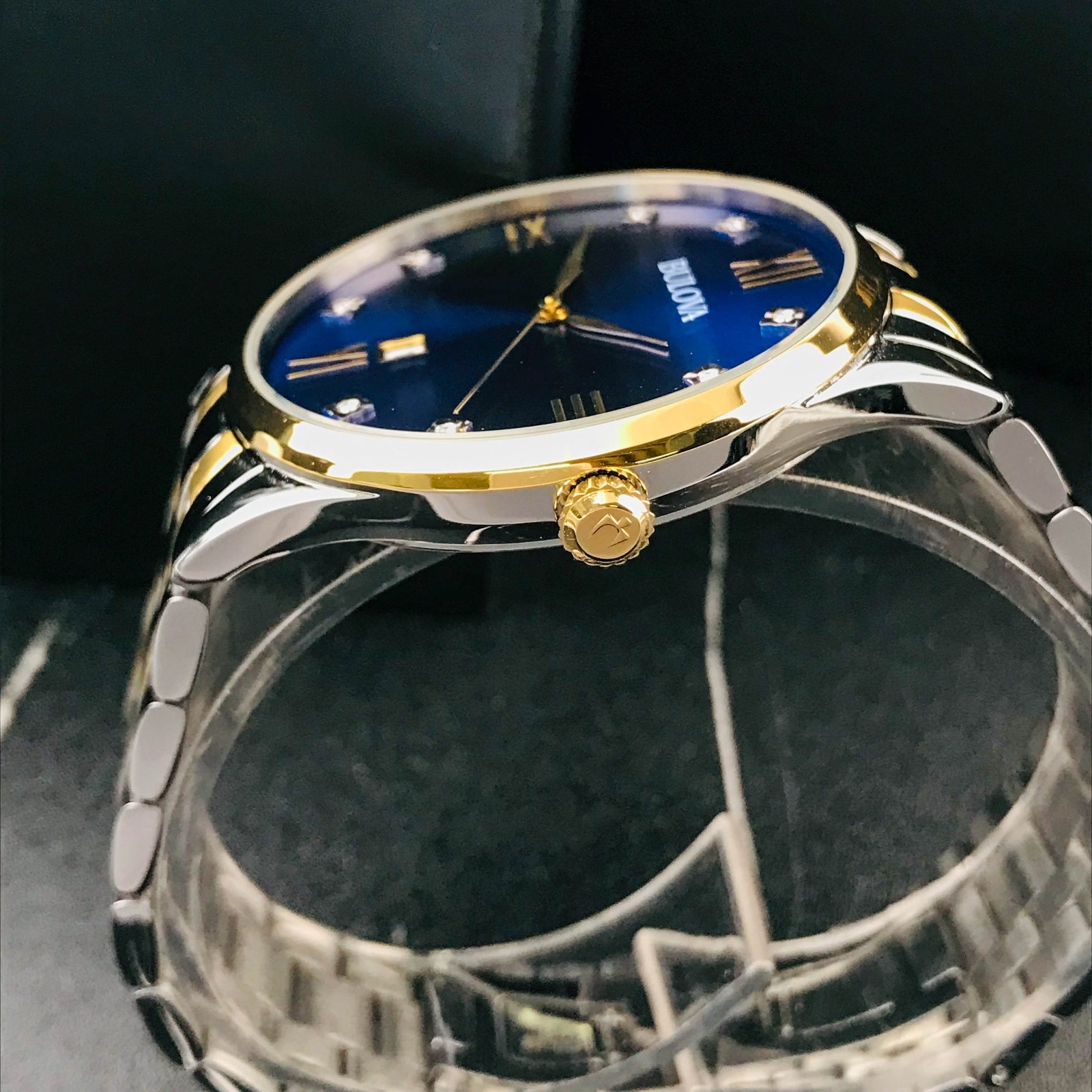 Bulova Classic 98D130 Men’s Diamond Accent Two-Tone Blue Dial 40mm Quartz Watch