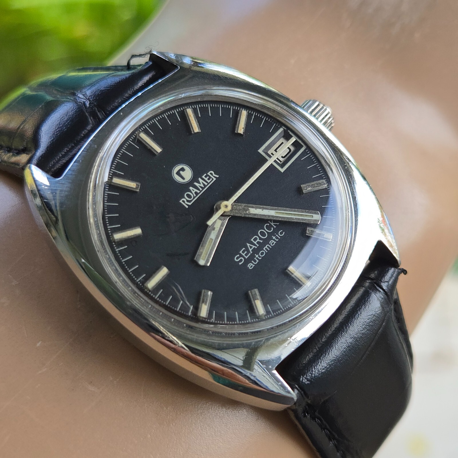 Vintage ROAMER SEAROCK men’s automatic watch MAT 471 28Jewels black dial 1960s