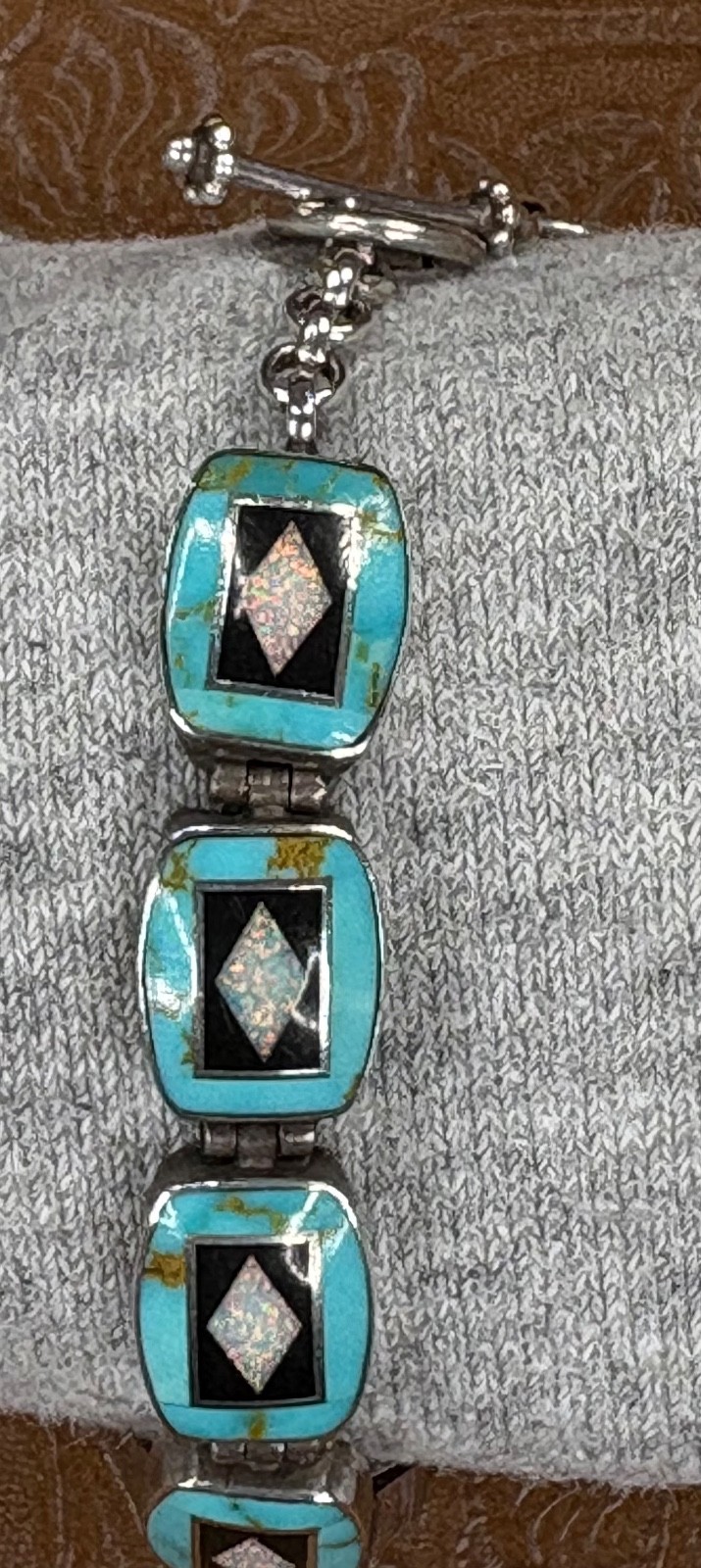 Southwest Style Women’s Bracelet Watch~Sterling, Turquoise, Lab Opal-New/Refurb.