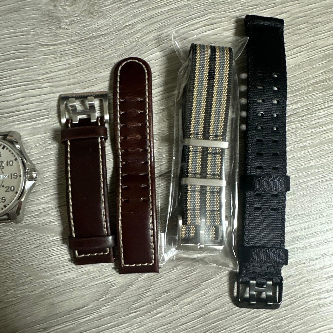 Hamilton Khaki Pilot H646110 Silver Day Date Quartz Watch OEM Leather 2 Extra JP