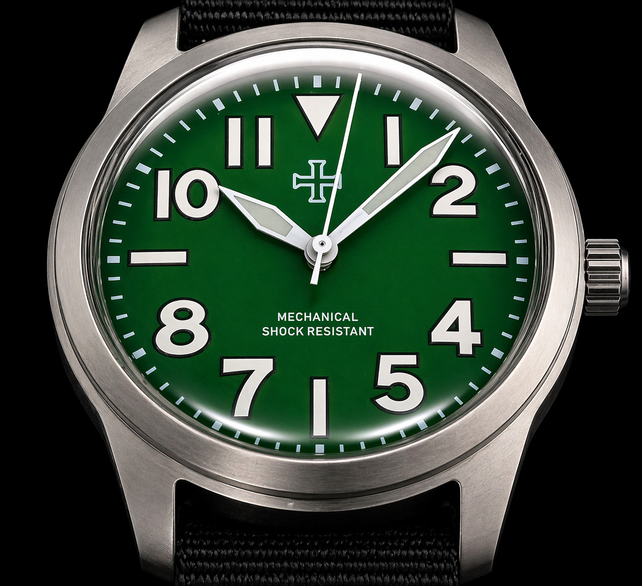 Mechanical Military tool watch Blasted Stainless steel green 39mm