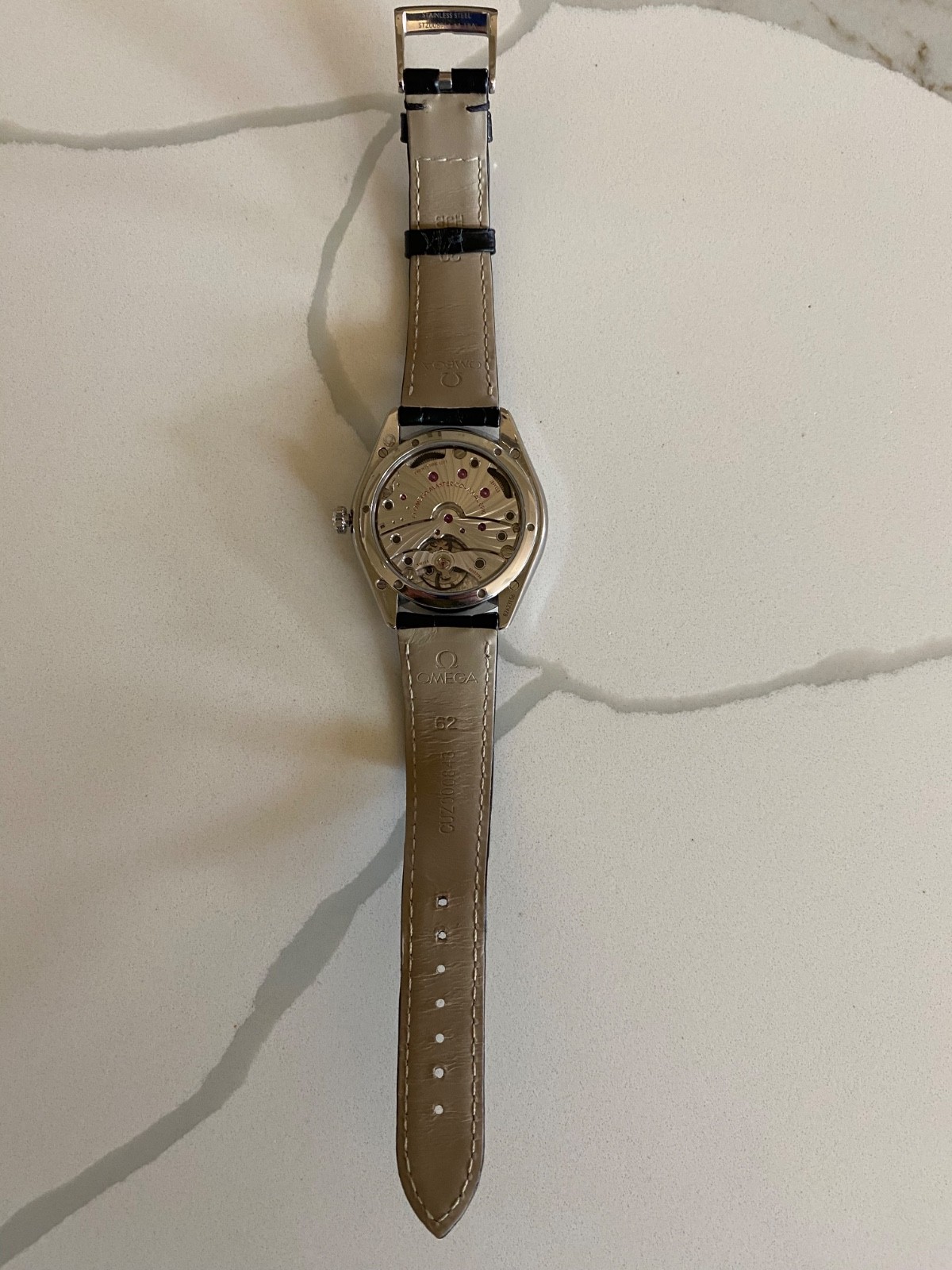 Omega De Ville Tresor 40 mm watch, steel case with black leather strap
