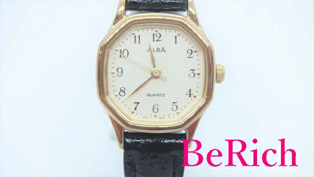 [A1R] Seiko Alba V811 5561 Ivory Dial SS Leather Black Quartz [f8w]