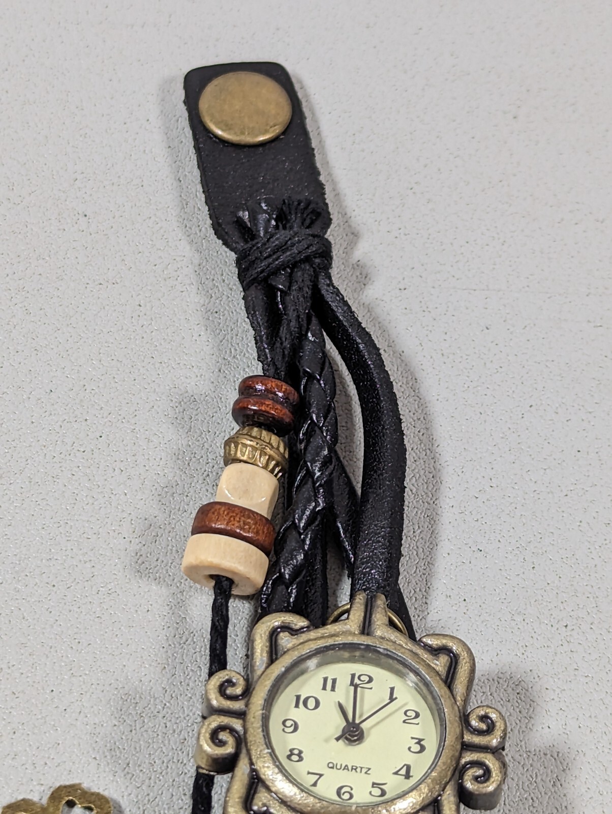 White Dial Round Bronze Tone Case Braided Band Watch