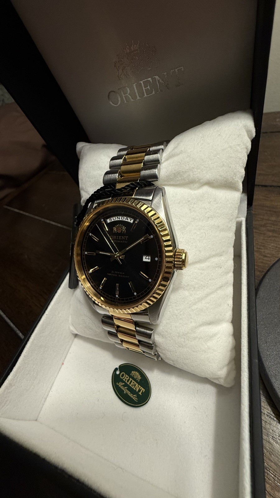Orient President Automatic Day-Date Black Dial Stainless Steel Gents Watch