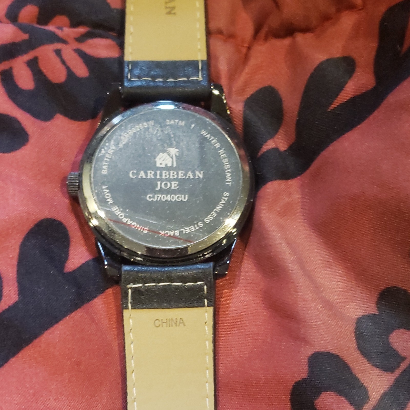 Caribbean Joe men’s wristwatch featuring faux chronograph, black leather & case