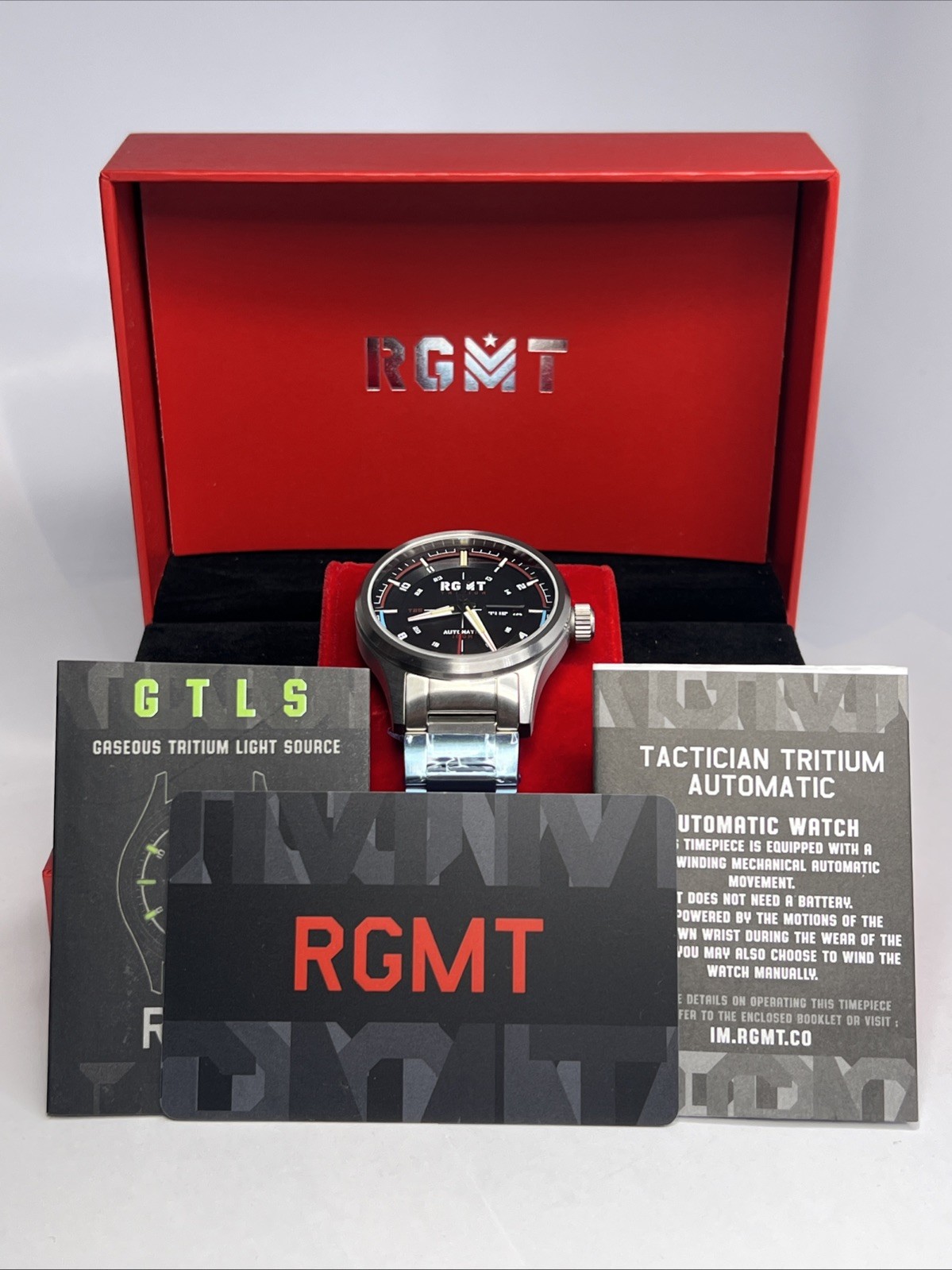 40mm Steel RGMT Tactician Tritium Automatic Limited Ed Date Watch w/ Box Papers
