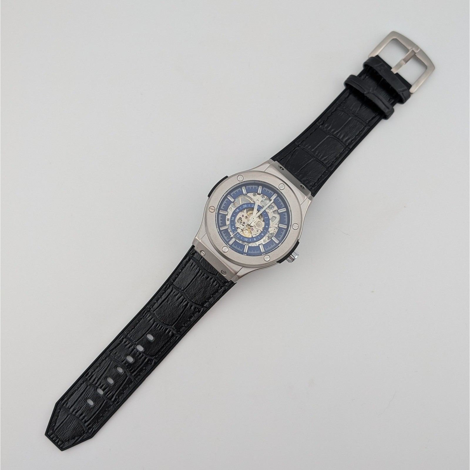 Wojtek Automatic Skeleton Blue Dial Men’s Watch 24 Hour Display NWOT 45mm