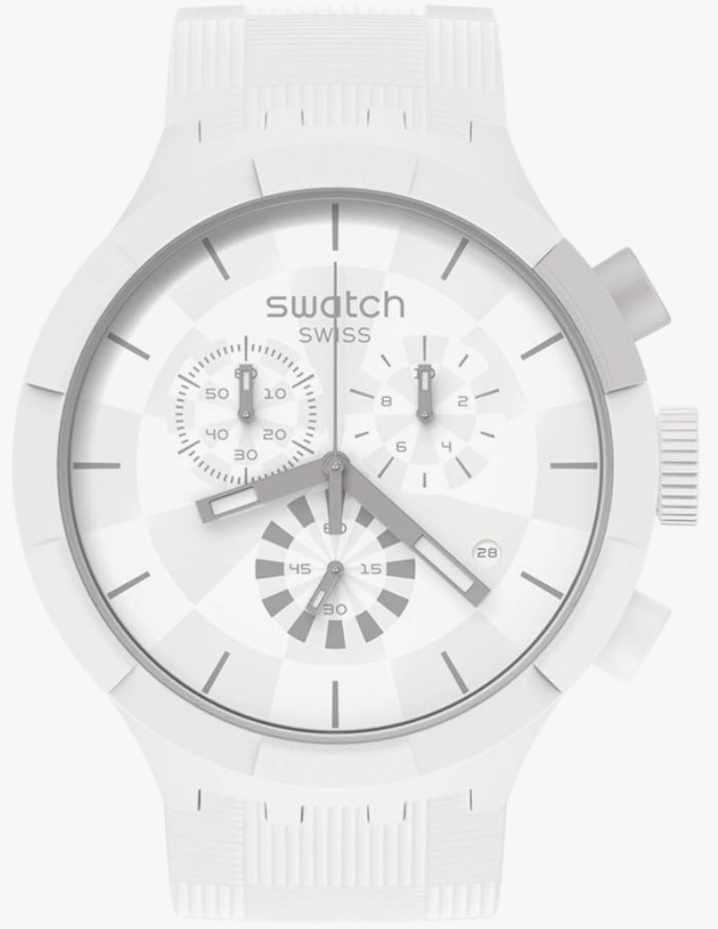 Swatch – SB02W400 – Big Bold Chrono Watch Casual Plastic – Chequered White