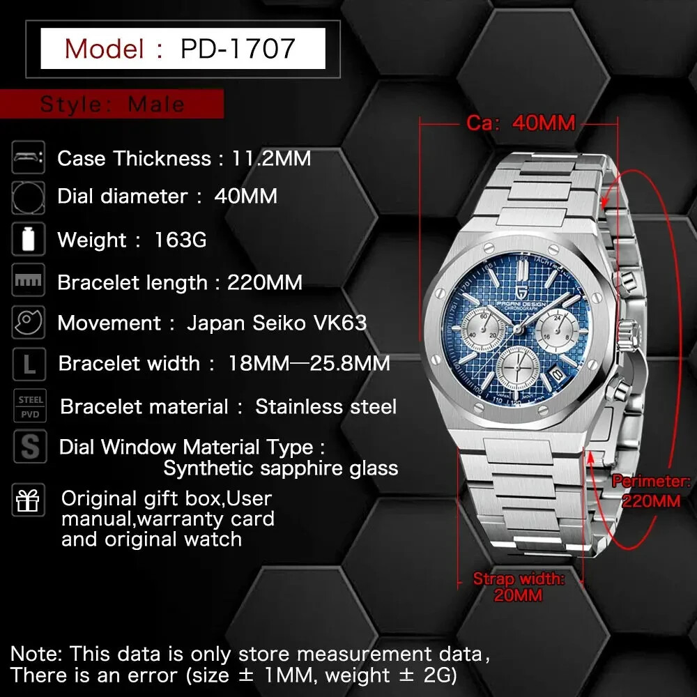 PAGANI DESIGN 2024 New Stainless Steel Watch Luxury Sports Chronograph Quartz