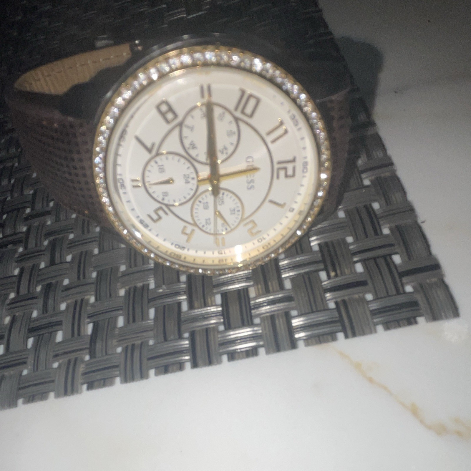 GUESS Women’s Dress Quartz Analog Chronograph White Dial Brown Leather Strap