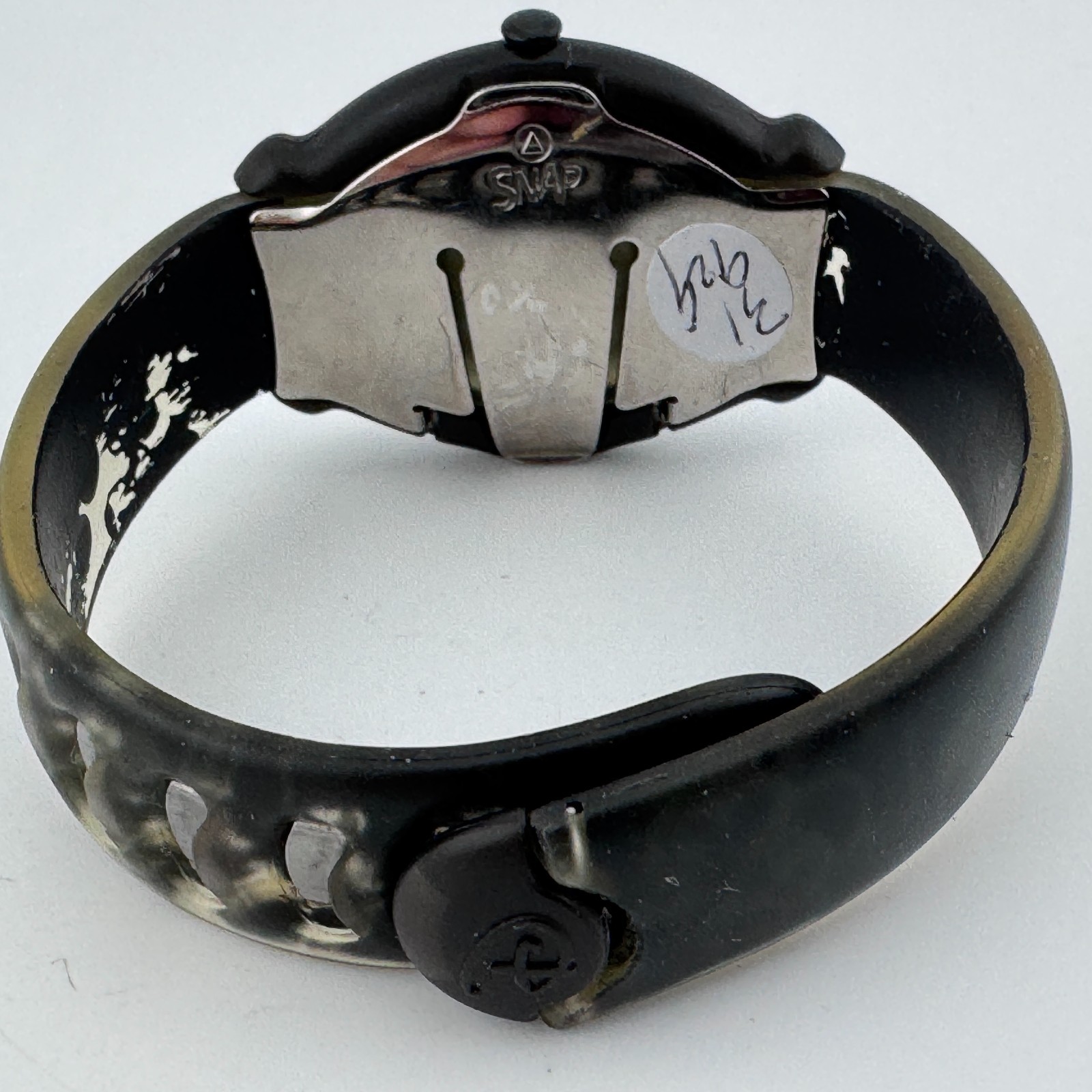VTG Disney Snap Mickey Quartz Watch Unisex Black Resin Rubber Oval New Battery
