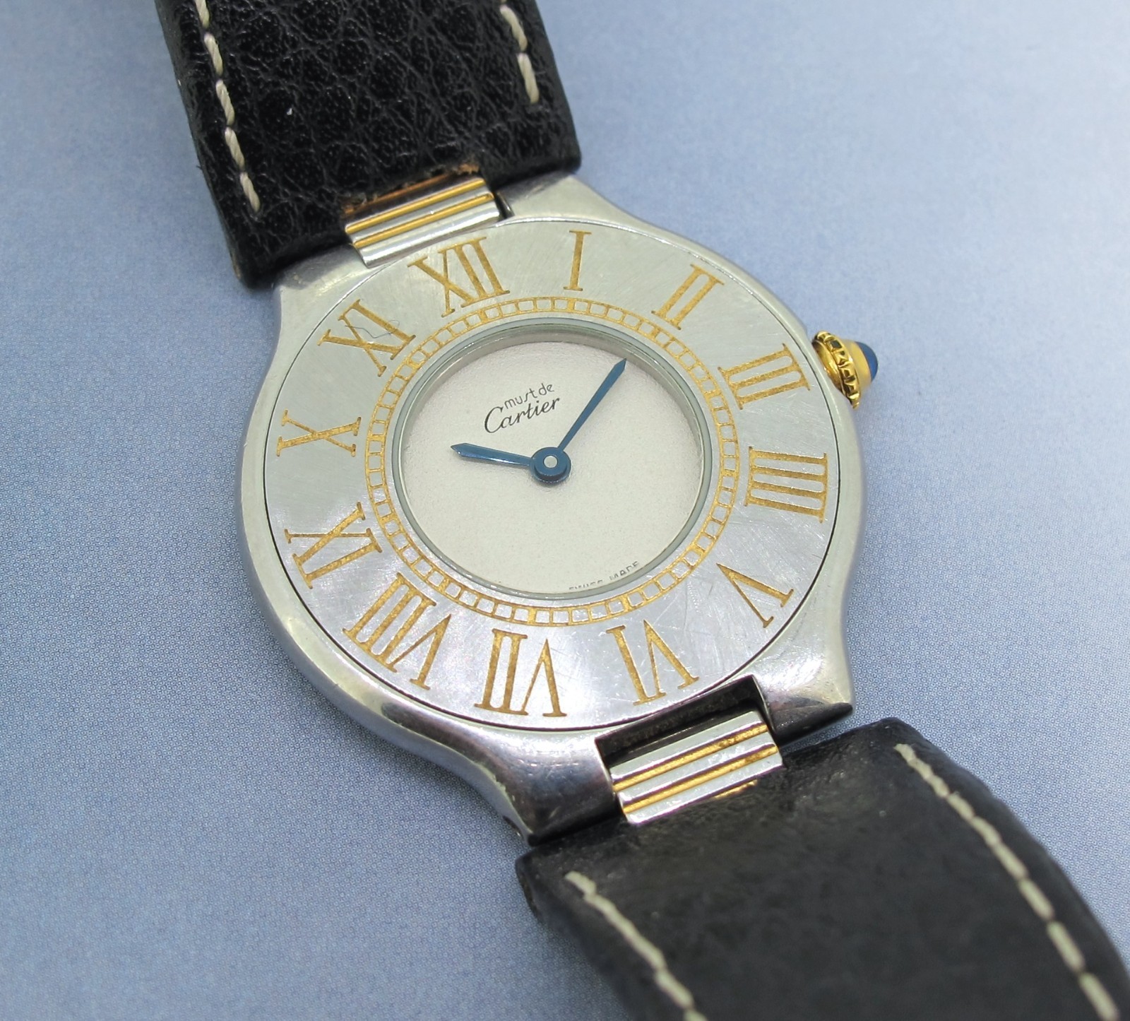 Cartier Must De Cartier 21 Stainless Steel Quartz Movement Watch Leather Band